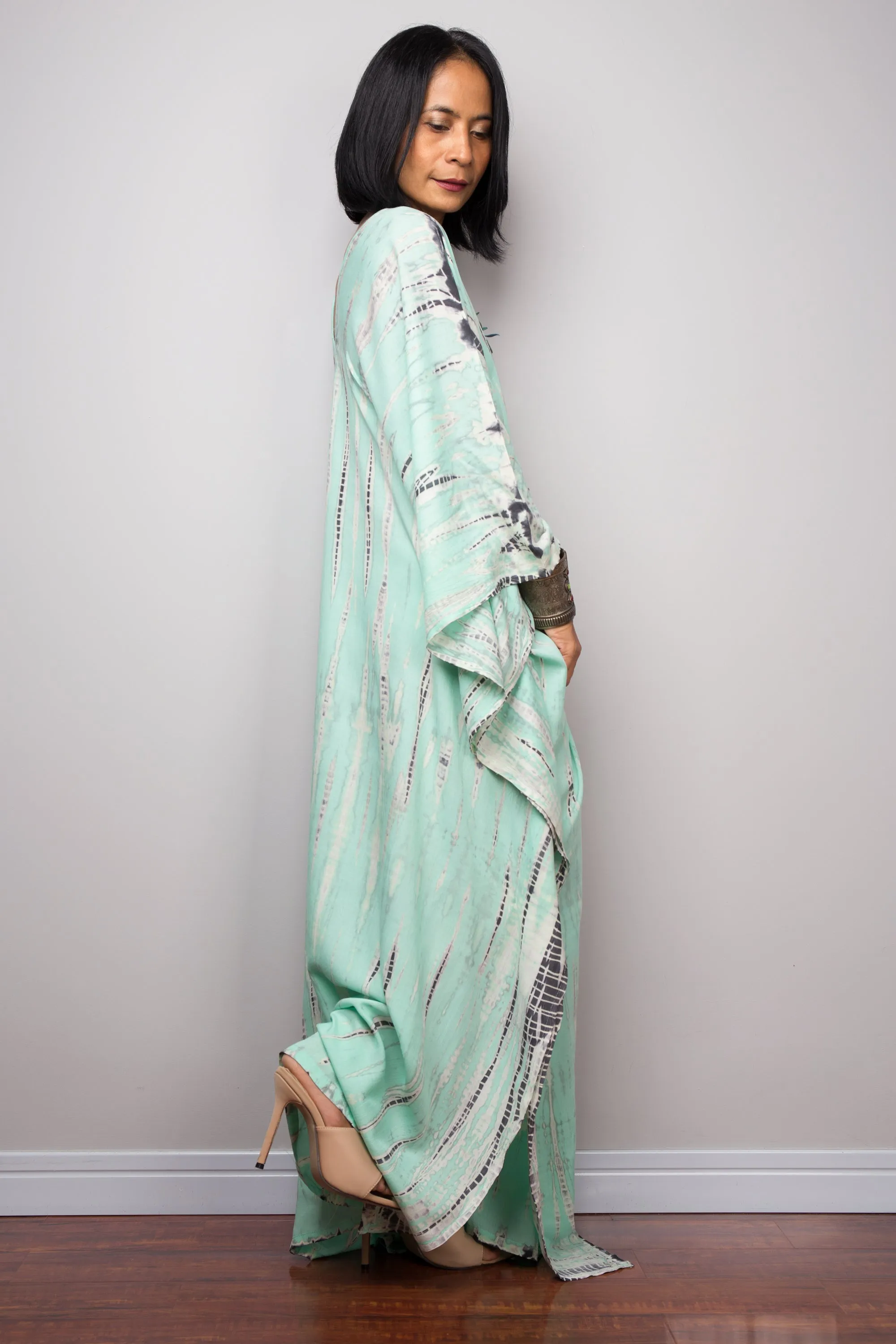 Tie dye kaftan, Beach dress, Long Green Maxi dress, resort Kaftan, Summer kaftan,