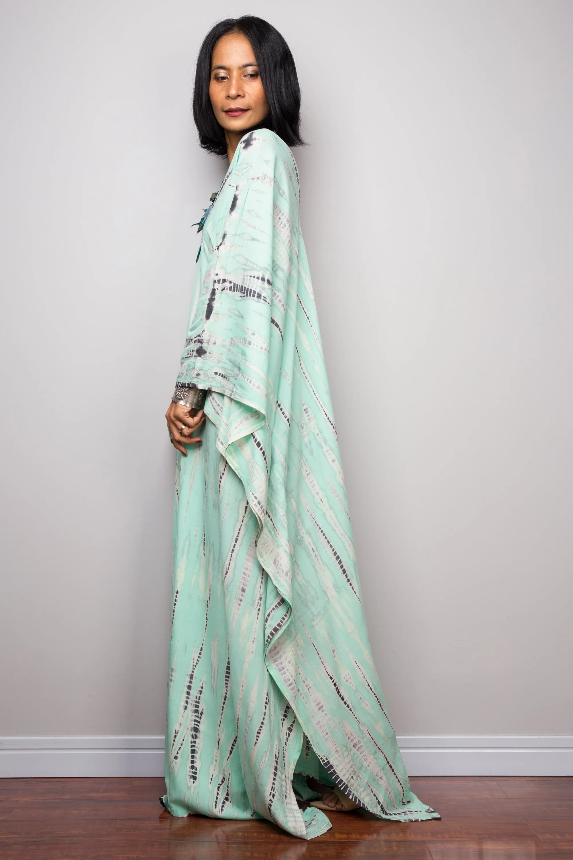 Tie dye kaftan, Beach dress, Long Green Maxi dress, resort Kaftan, Summer kaftan,