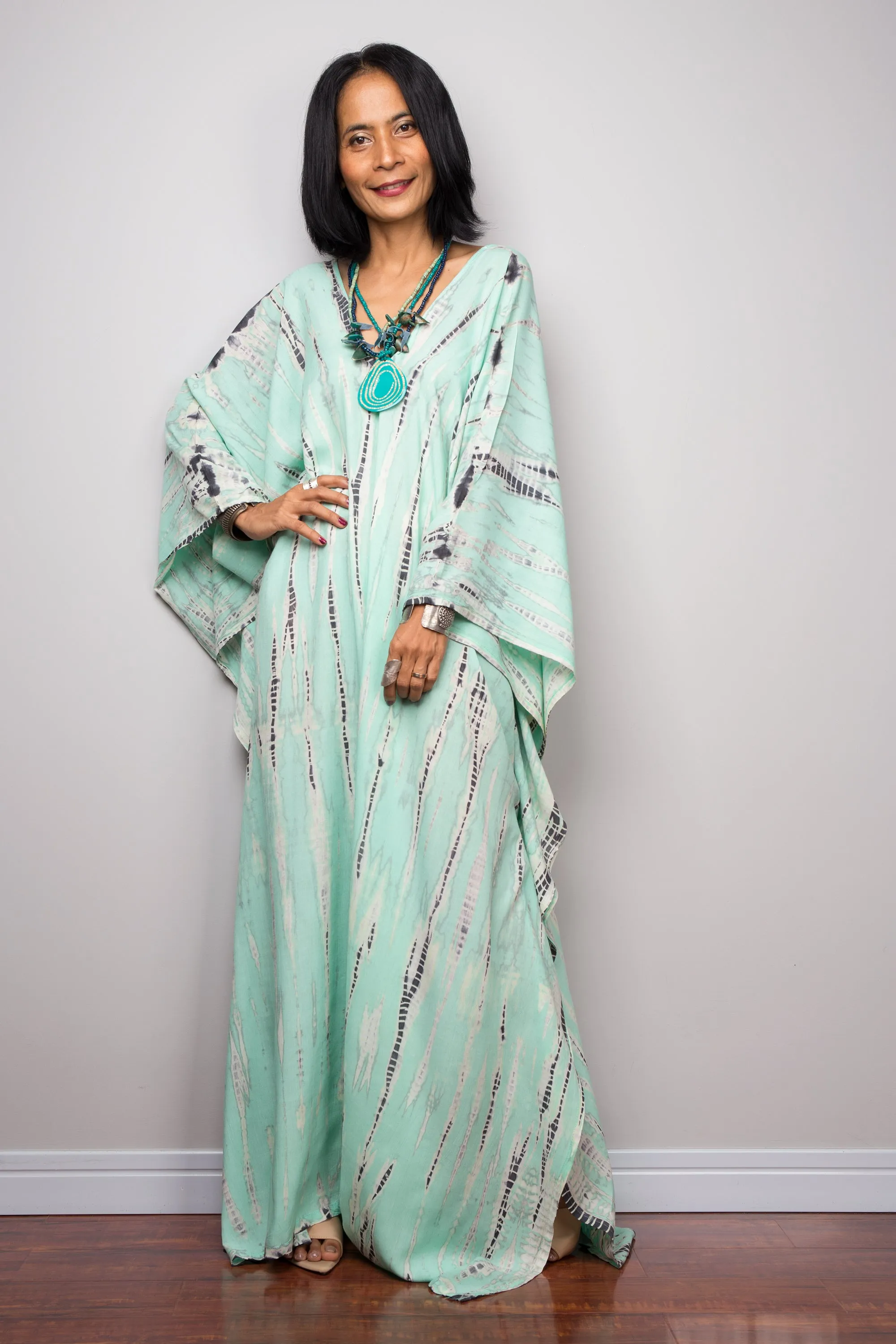 Tie dye kaftan, Beach dress, Long Green Maxi dress, resort Kaftan, Summer kaftan,