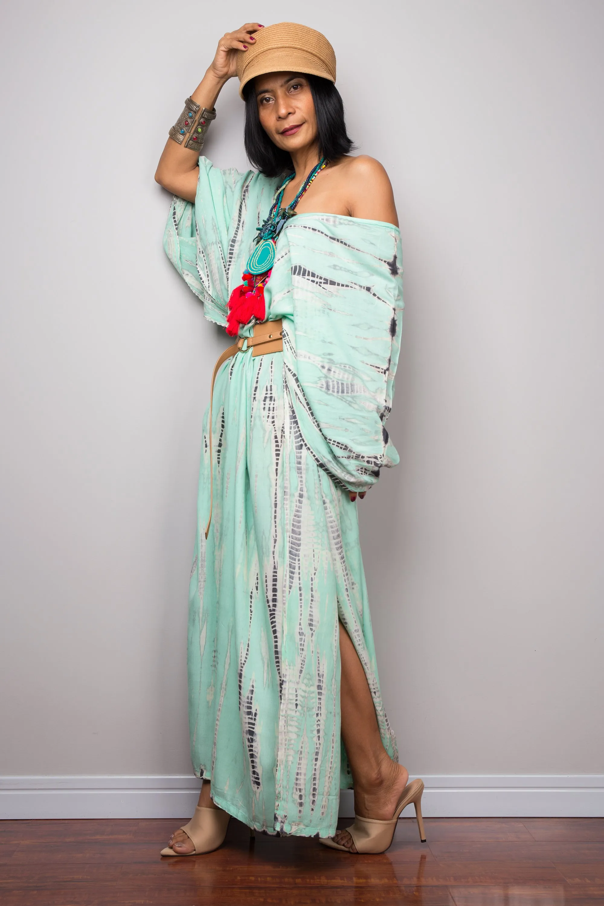 Tie dye kaftan, Beach dress, Long Green Maxi dress, resort Kaftan, Summer kaftan,