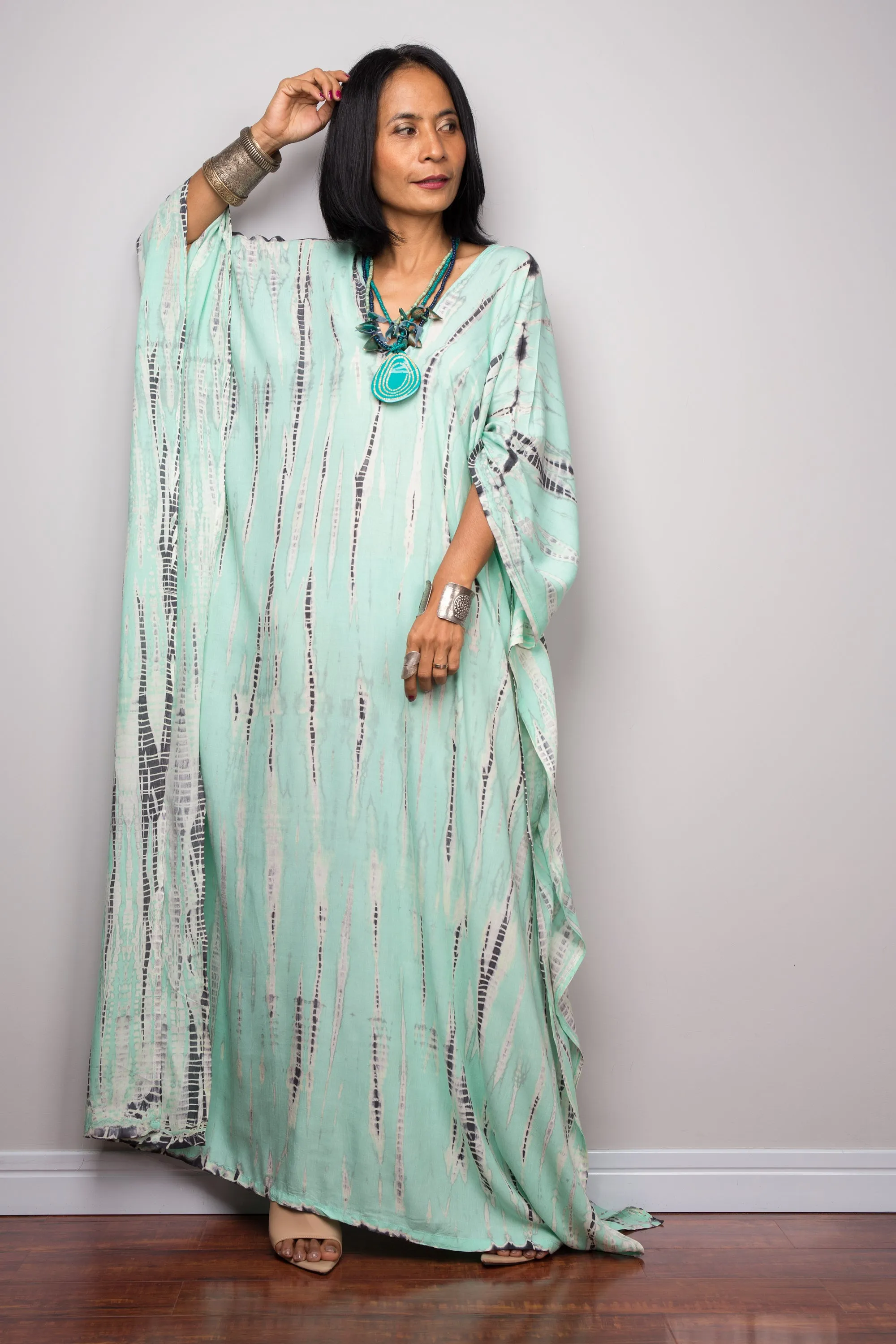 Tie dye kaftan, Beach dress, Long Green Maxi dress, resort Kaftan, Summer kaftan,