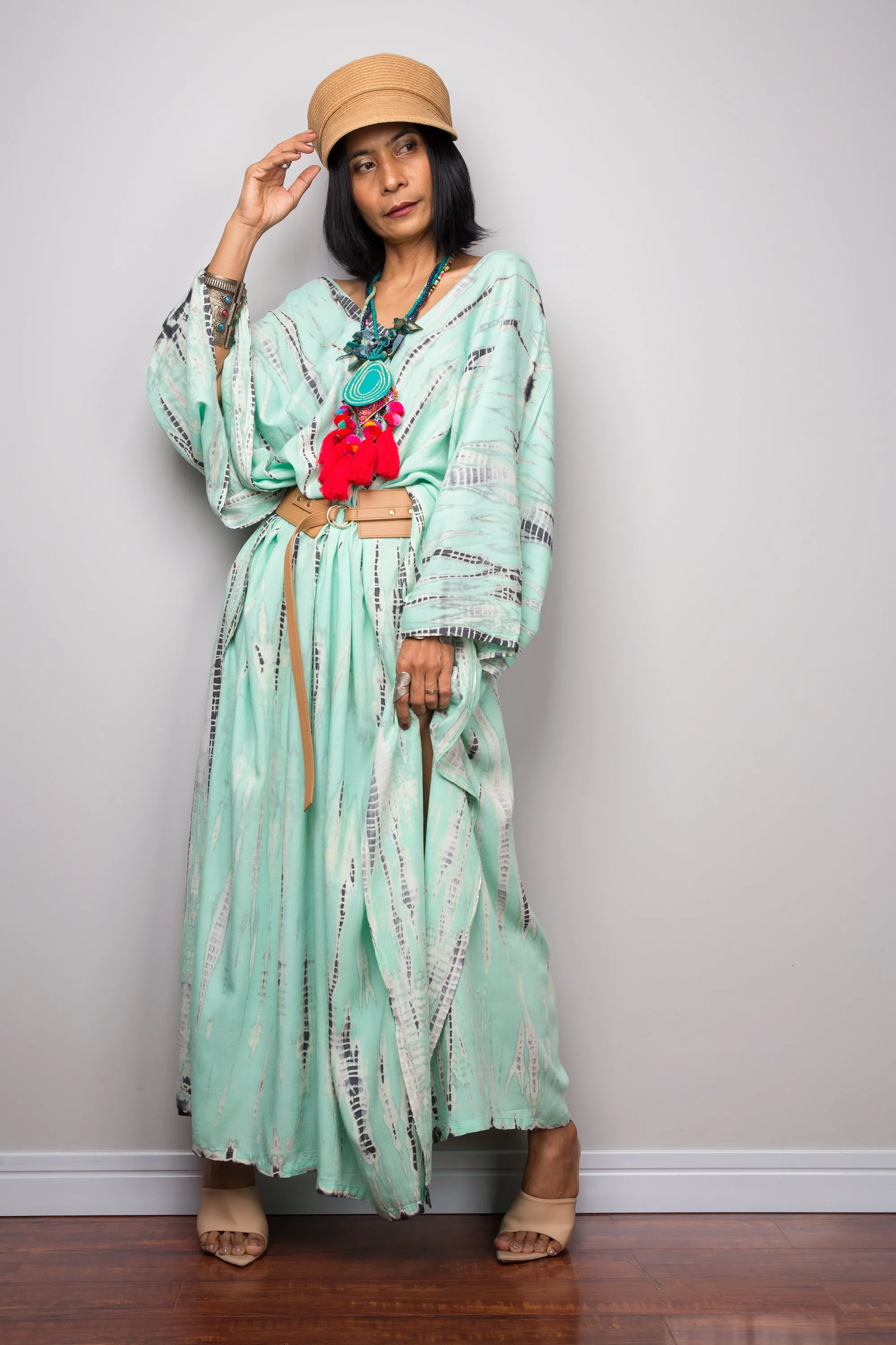 Tie dye kaftan, Beach dress, Long Green Maxi dress, resort Kaftan, Summer kaftan,