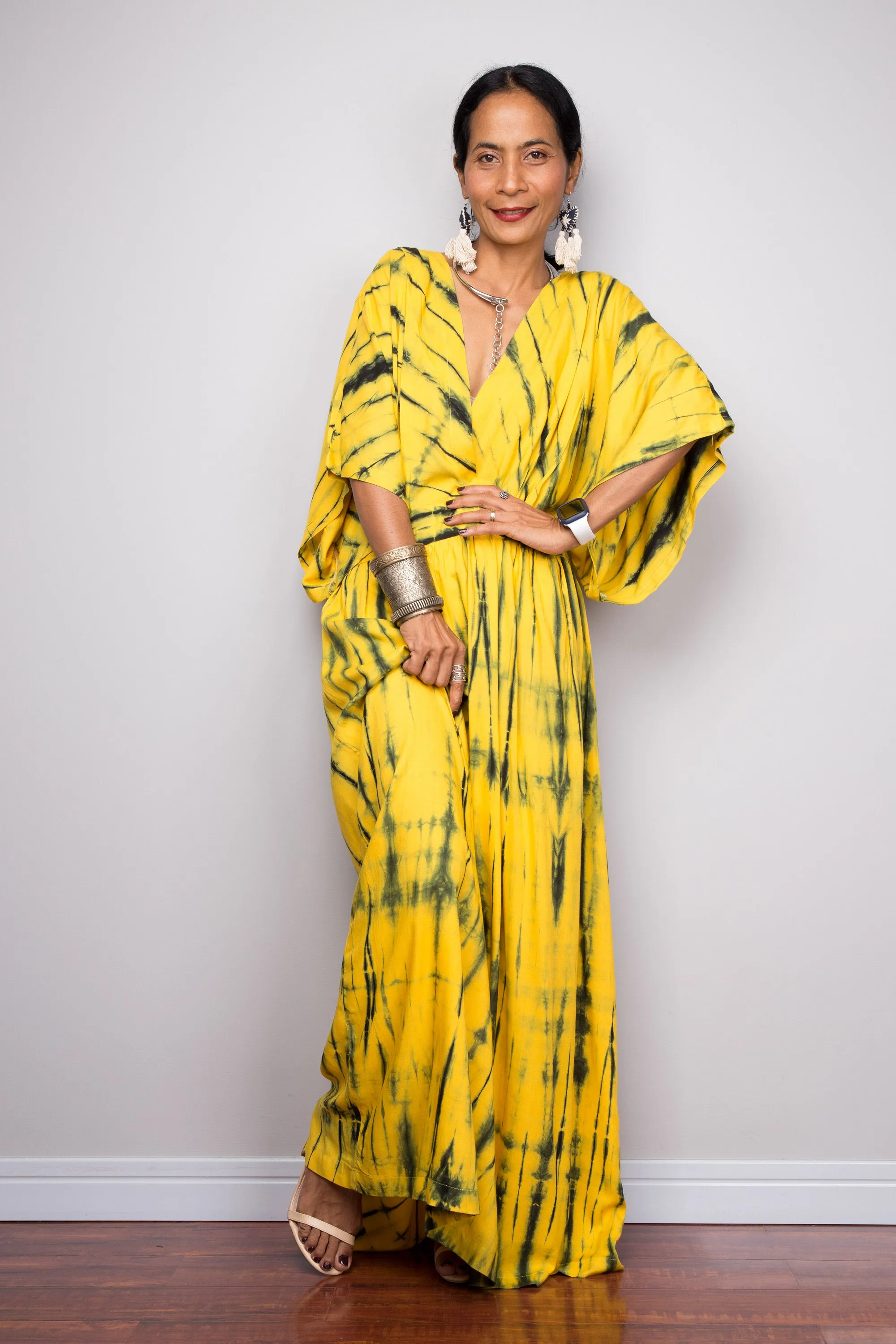 Tie dye kimono kaftan dress