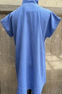 Top Pullover 1/4 Sleeve Collared V Neck Blue Women's L1680