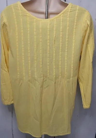 Top Pullover-Yellow-Pleated-Long Sleeve-Women's S-1290