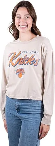 Ultra Game NBA Official Women's Super-Soft Crop Top Shirt, New York Knicks, Sand|New York Knicks