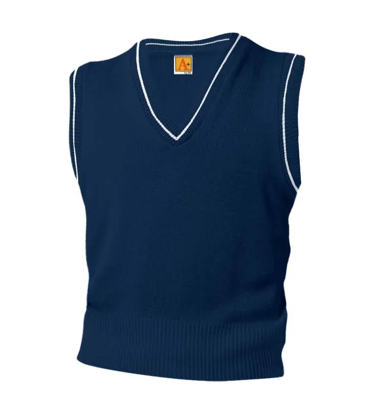 V-Neck Sleeveless Pullover - POE - Navy with White