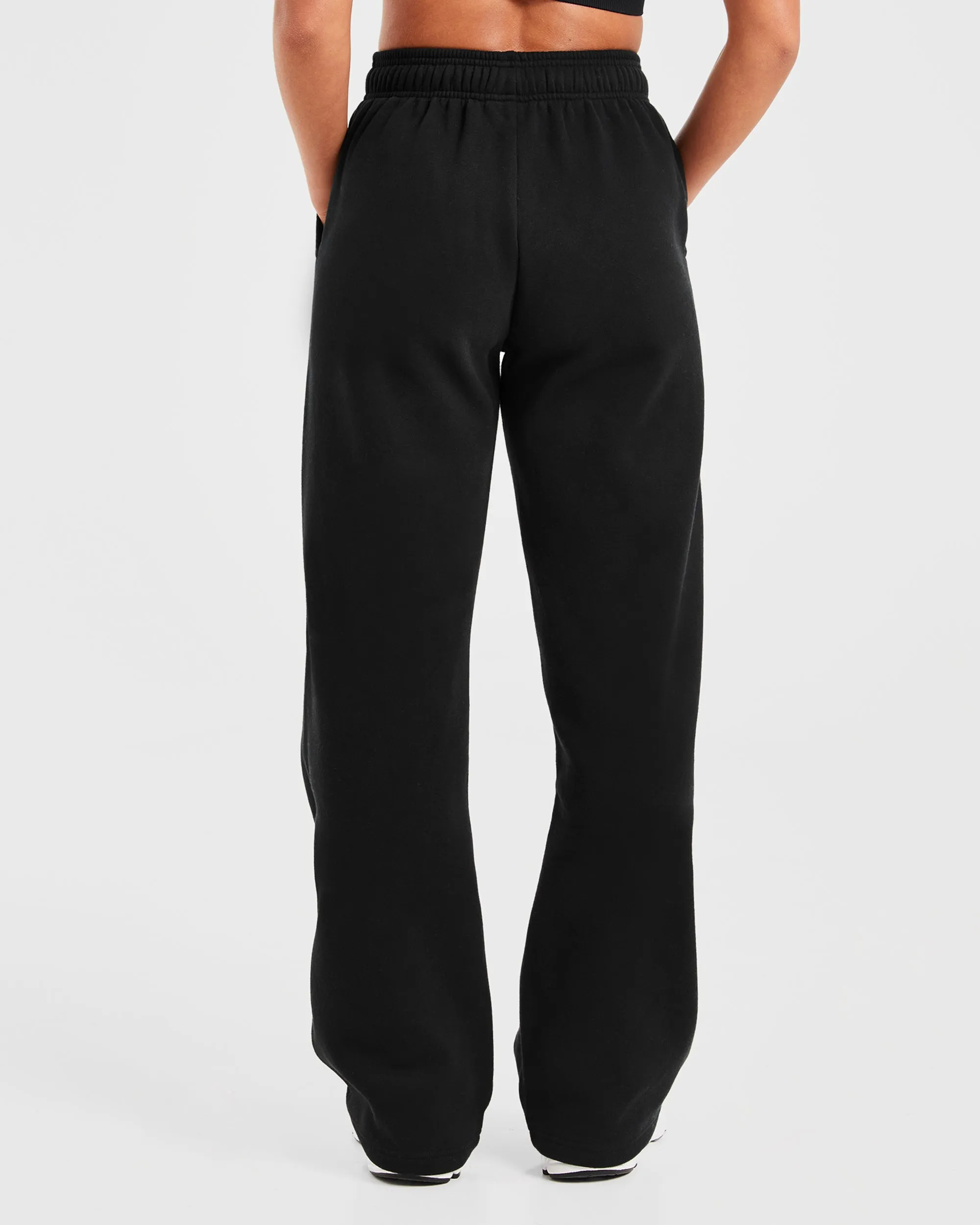 Varsity Oversized Straight Leg Joggers - Black