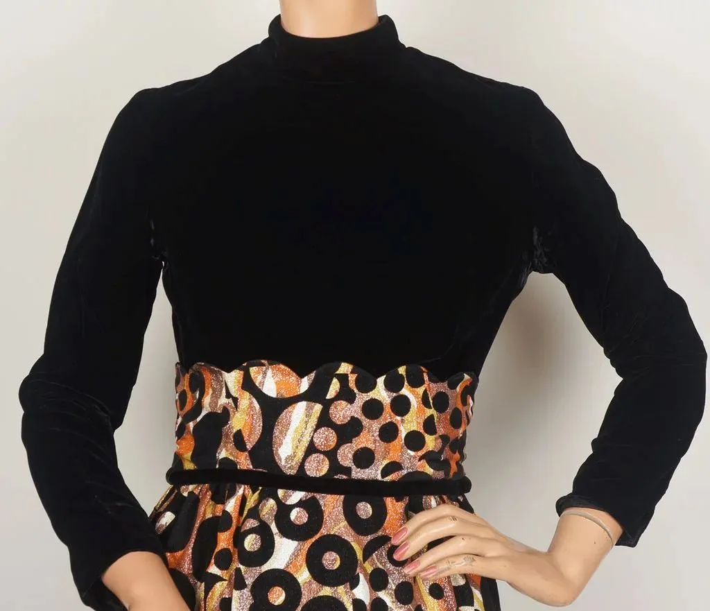 Vintage 1960s Black Velvet and Brocade Lamé Dress - Junior Vogue -  New York