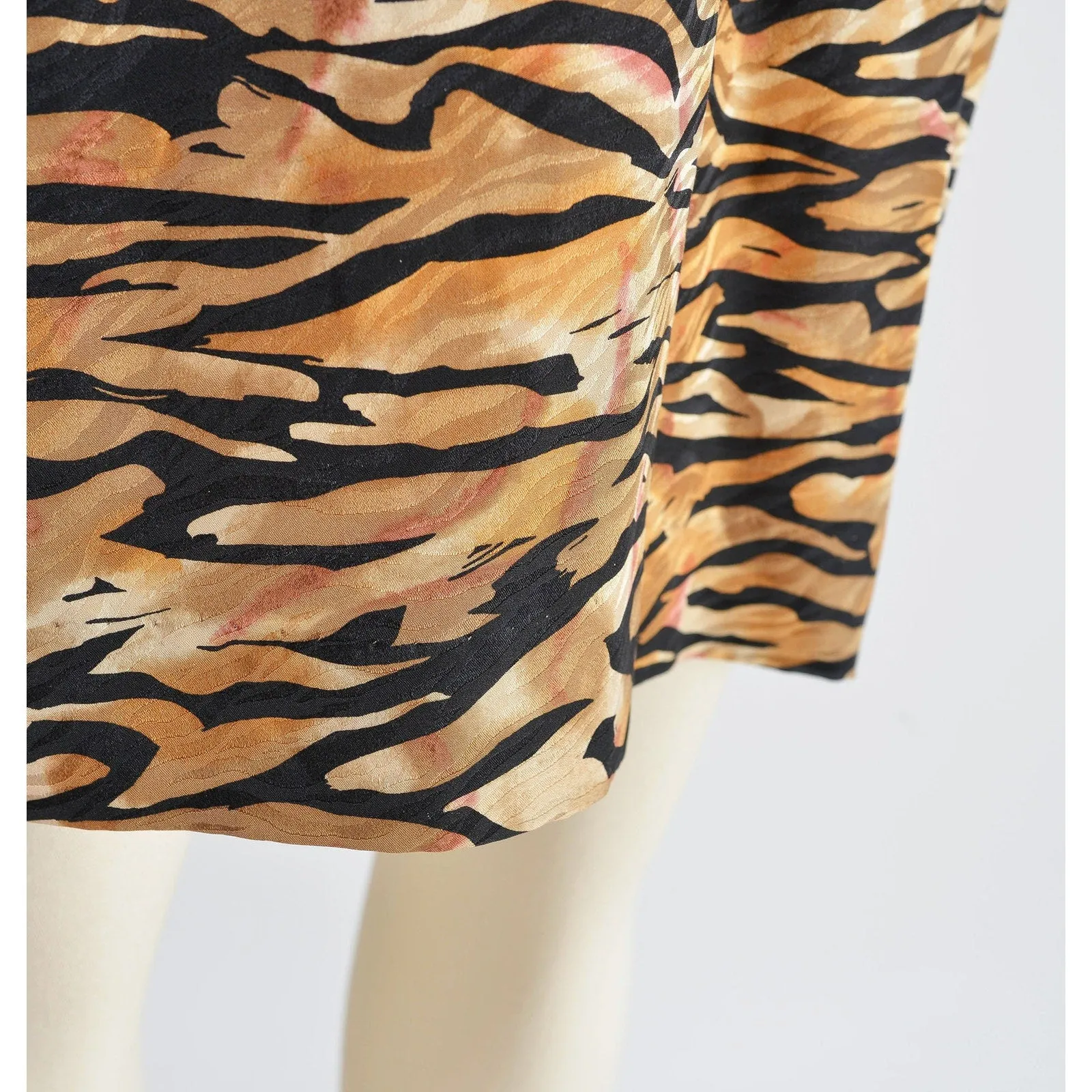 Vintage 80s Lillie Rubin Silk Animal Print Puff Sleeve Cut Out Cocktail Dress S