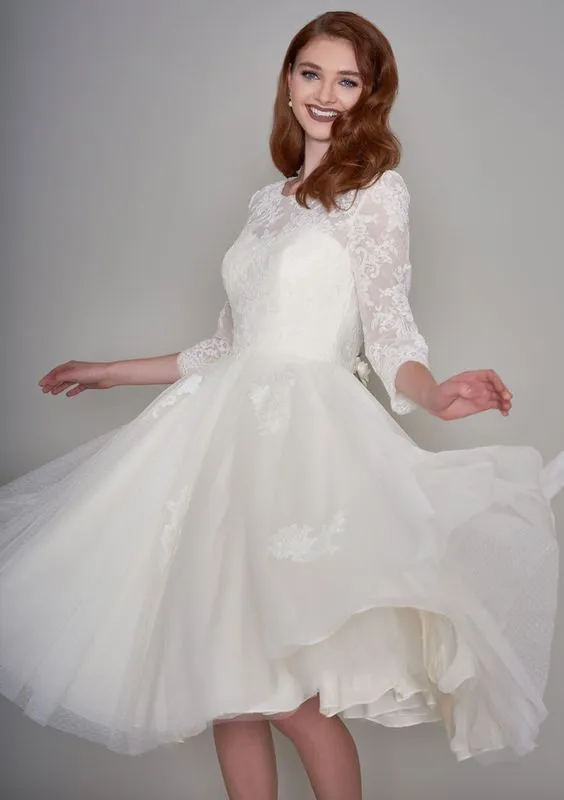 Vintage Long Sleeve Short Length Wedding Dress