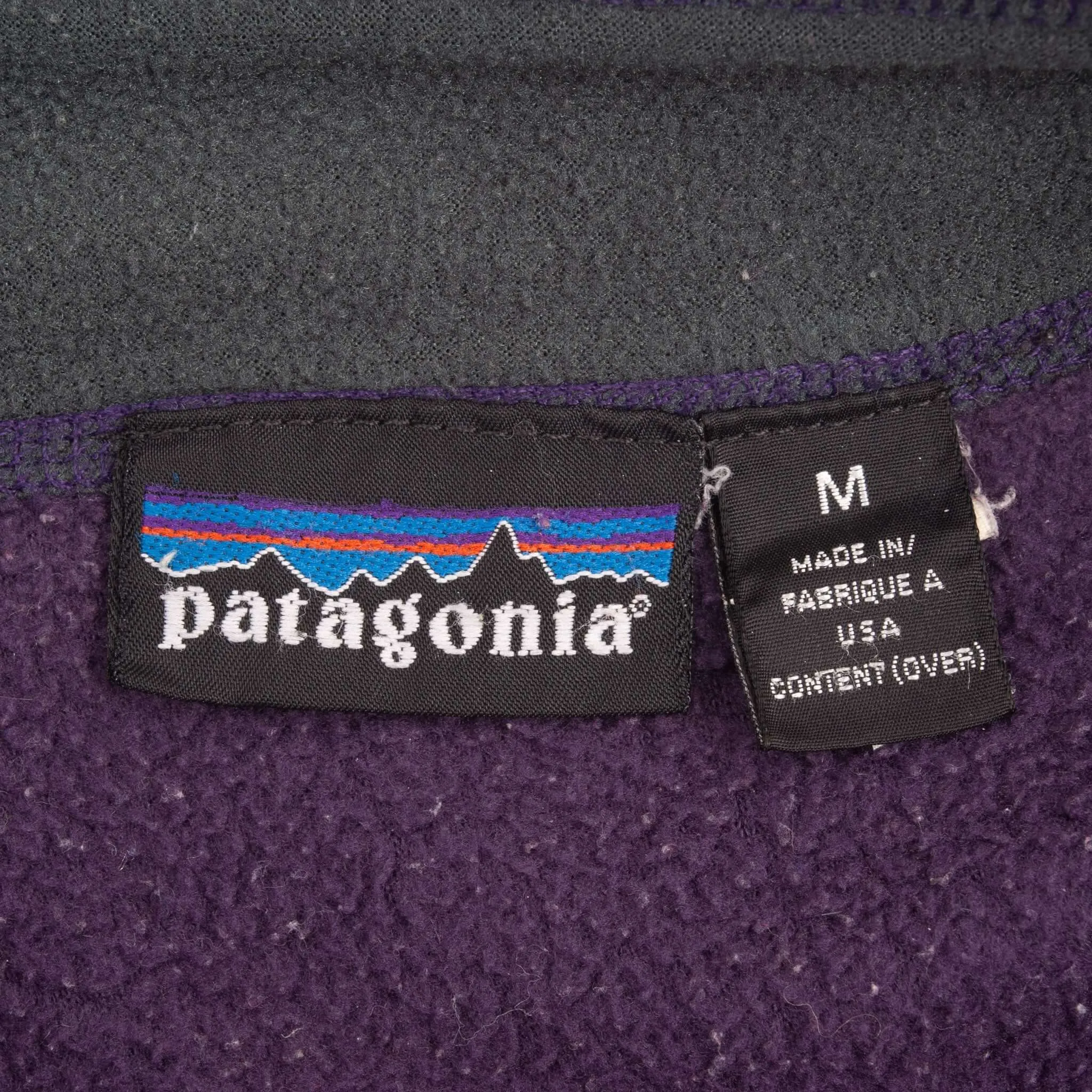 VINTAGE PATAGONIA SYNCHILLA SNAP T PURPLE 1990S FLEECE PULLOVER MEDIUM MADE USA