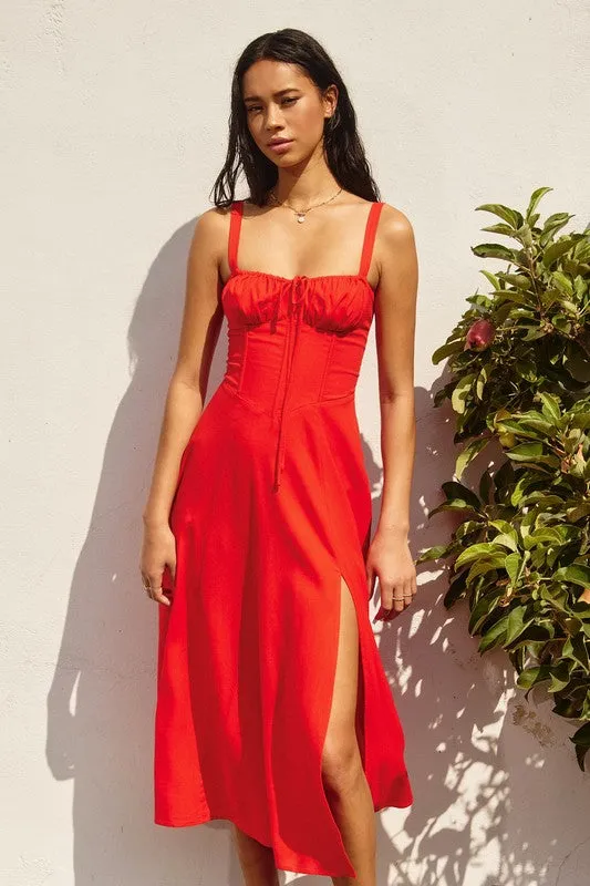 Waitlist 1/22 ♥ Brooklyn Sleeveless Corset Midi Dress Red