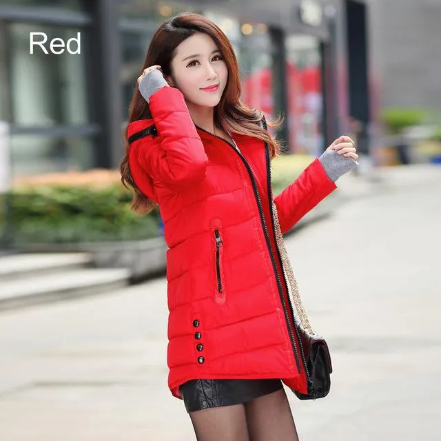 Warm Winter Jackets 2017 Women Fashion Down Cotton Parkas Casual Hooded Long Coat Thickening Parka Zipper Cotton Slim