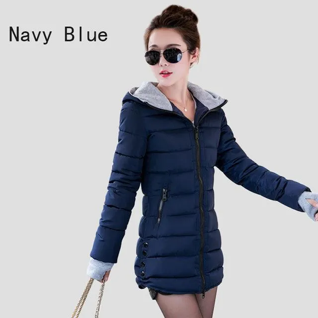 Warm Winter Jackets 2017 Women Fashion Down Cotton Parkas Casual Hooded Long Coat Thickening Parka Zipper Cotton Slim