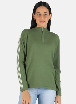 Women Green Self Design Pullover