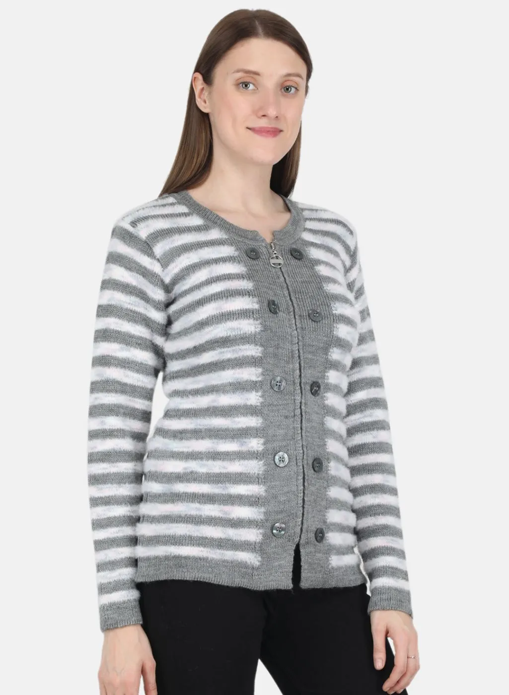 Women Grey Self design Pullover