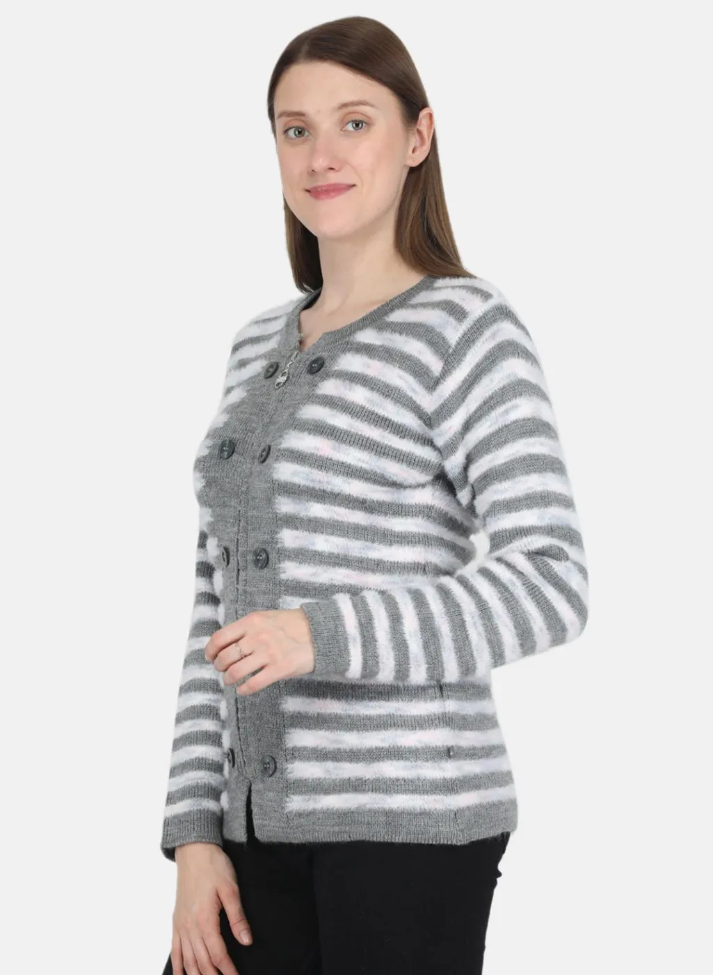 Women Grey Self design Pullover