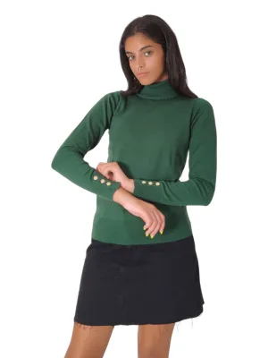 Women High Collar Pullover - Dark Green