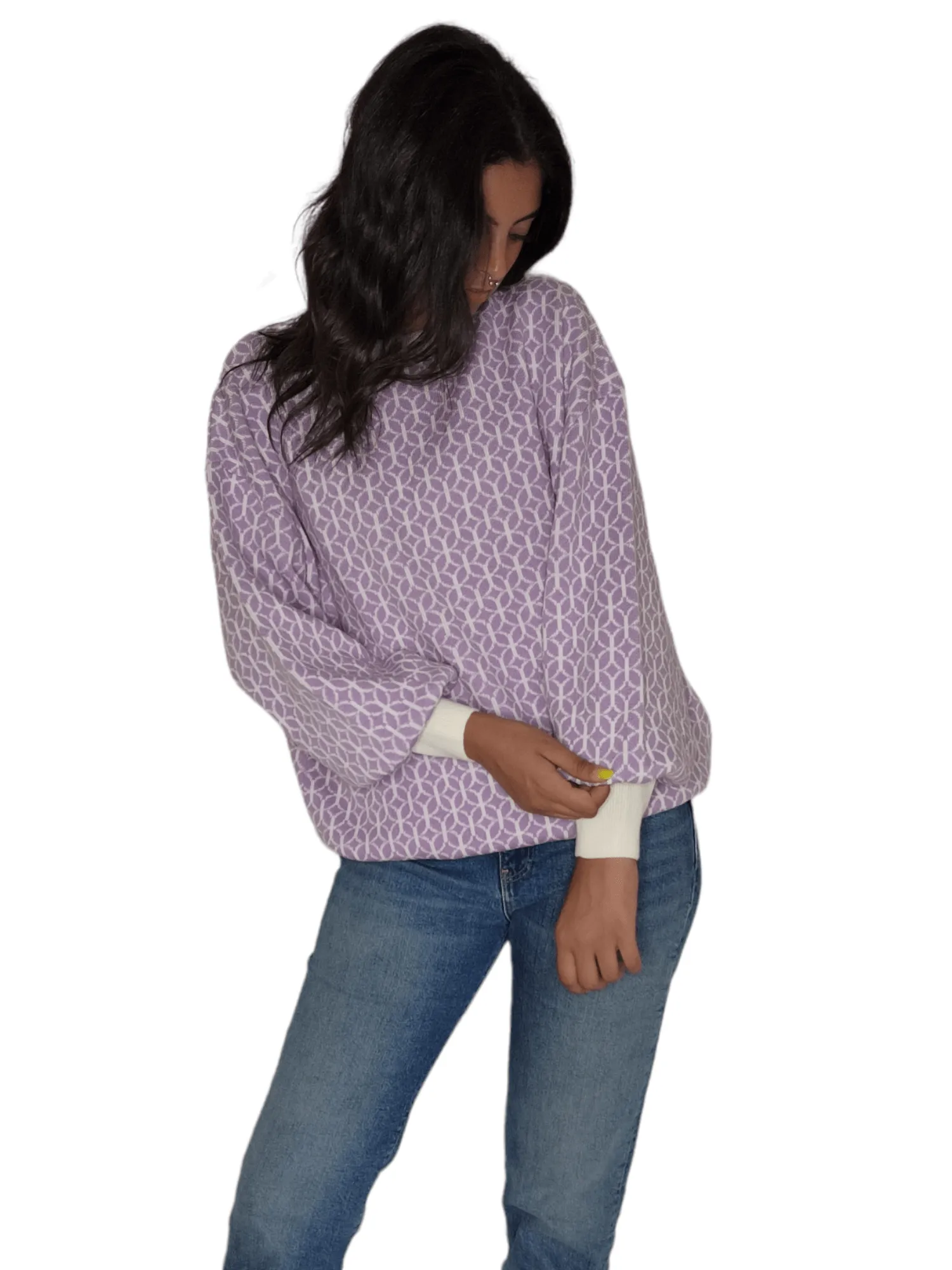 Women Long Pullover - Light Purple x White