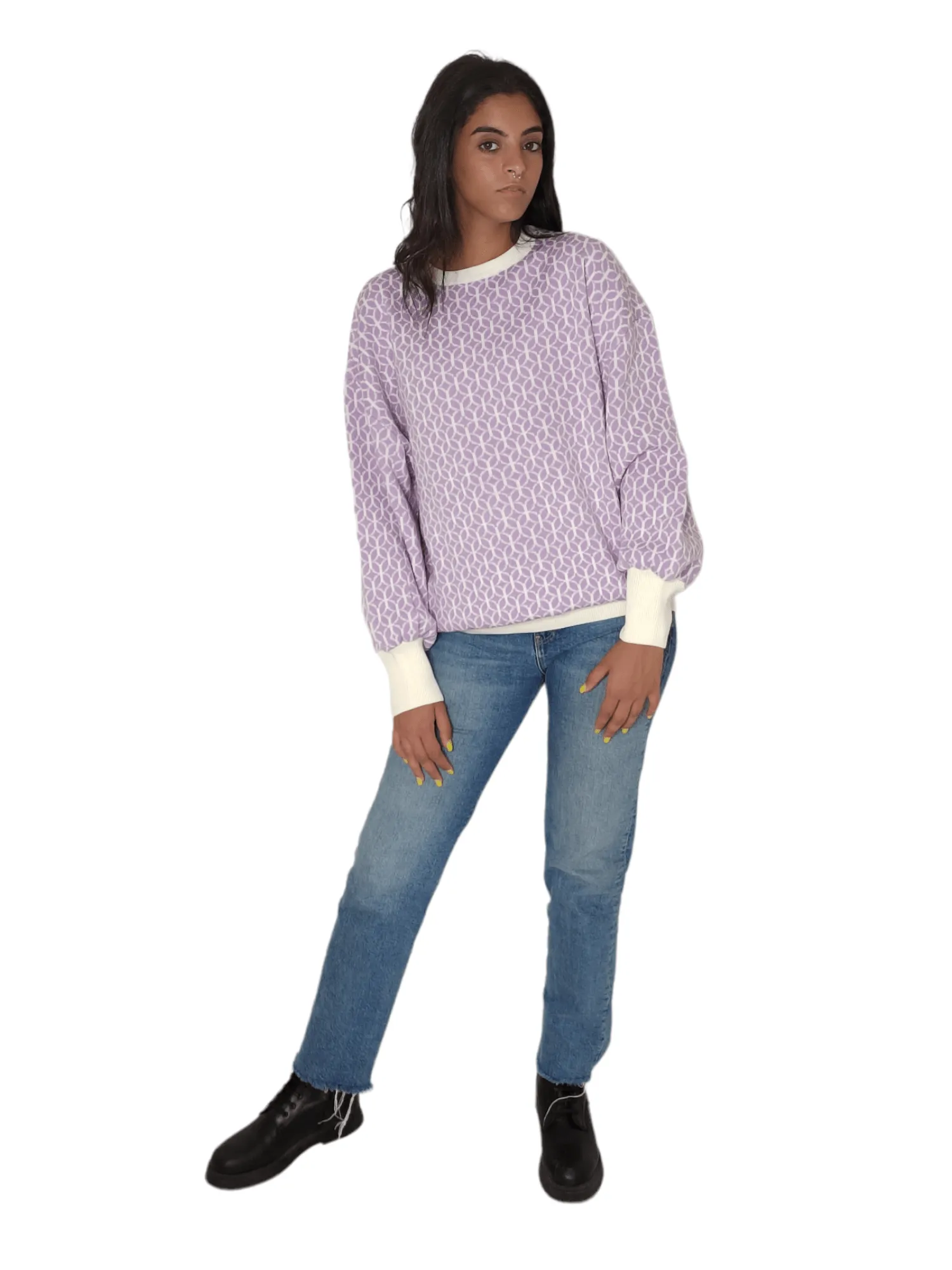 Women Long Pullover - Light Purple x White