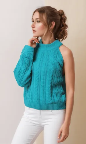 Women One Shoulder Pullover (Blue)