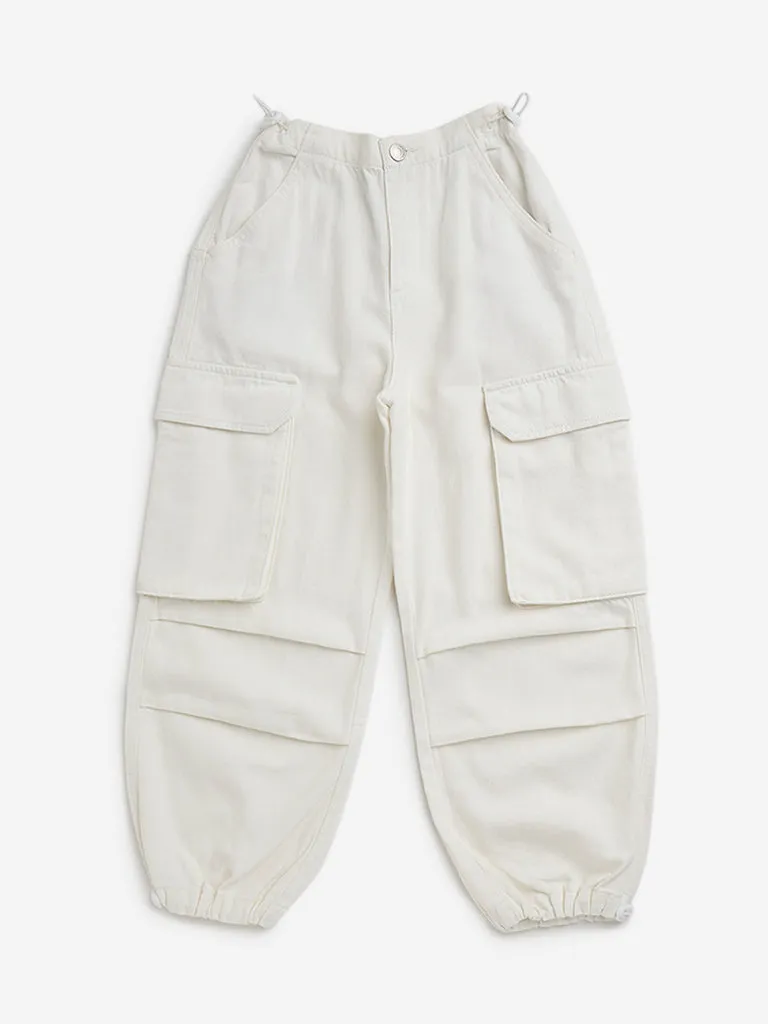 Y&F Kids White Mid-Rise Denim Joggers