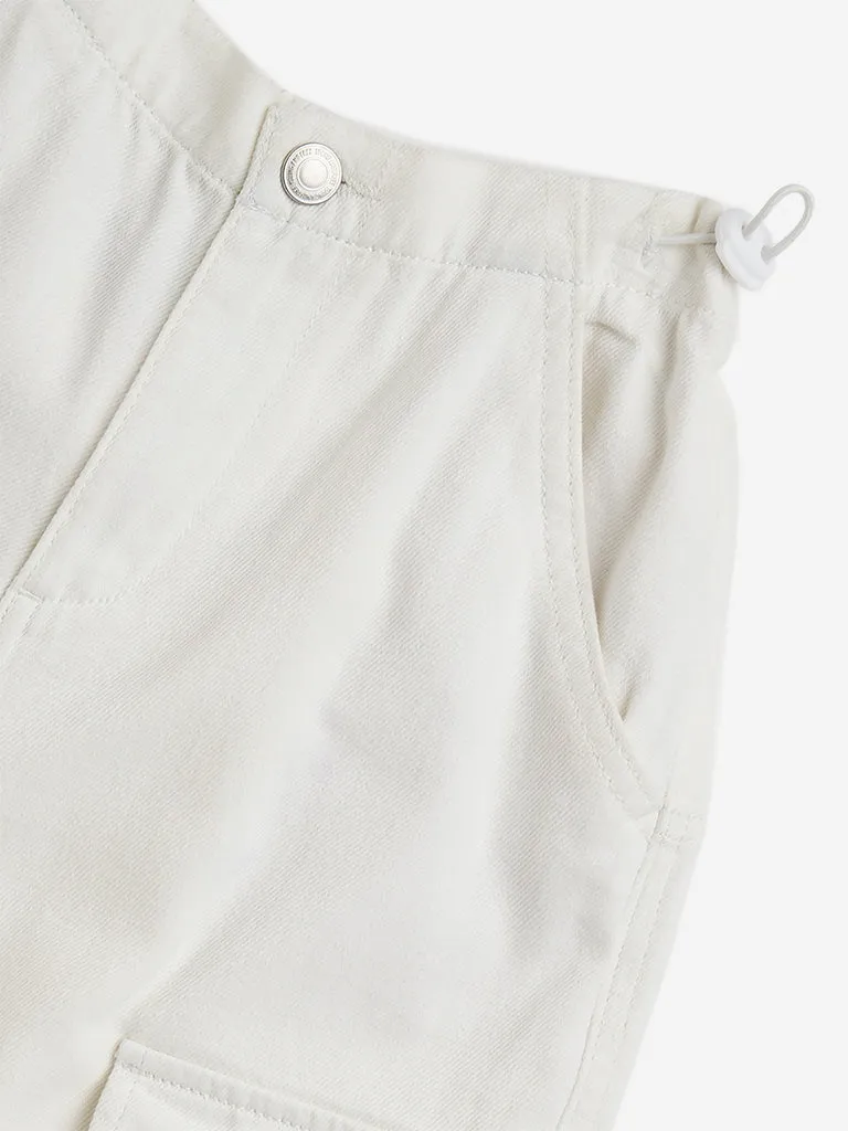 Y&F Kids White Mid-Rise Denim Joggers