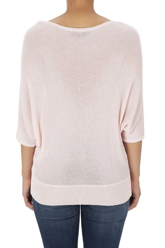 Yemak Women's Casual Dolman Half Sleeve Lightweight Knit Pullover Top MK3621