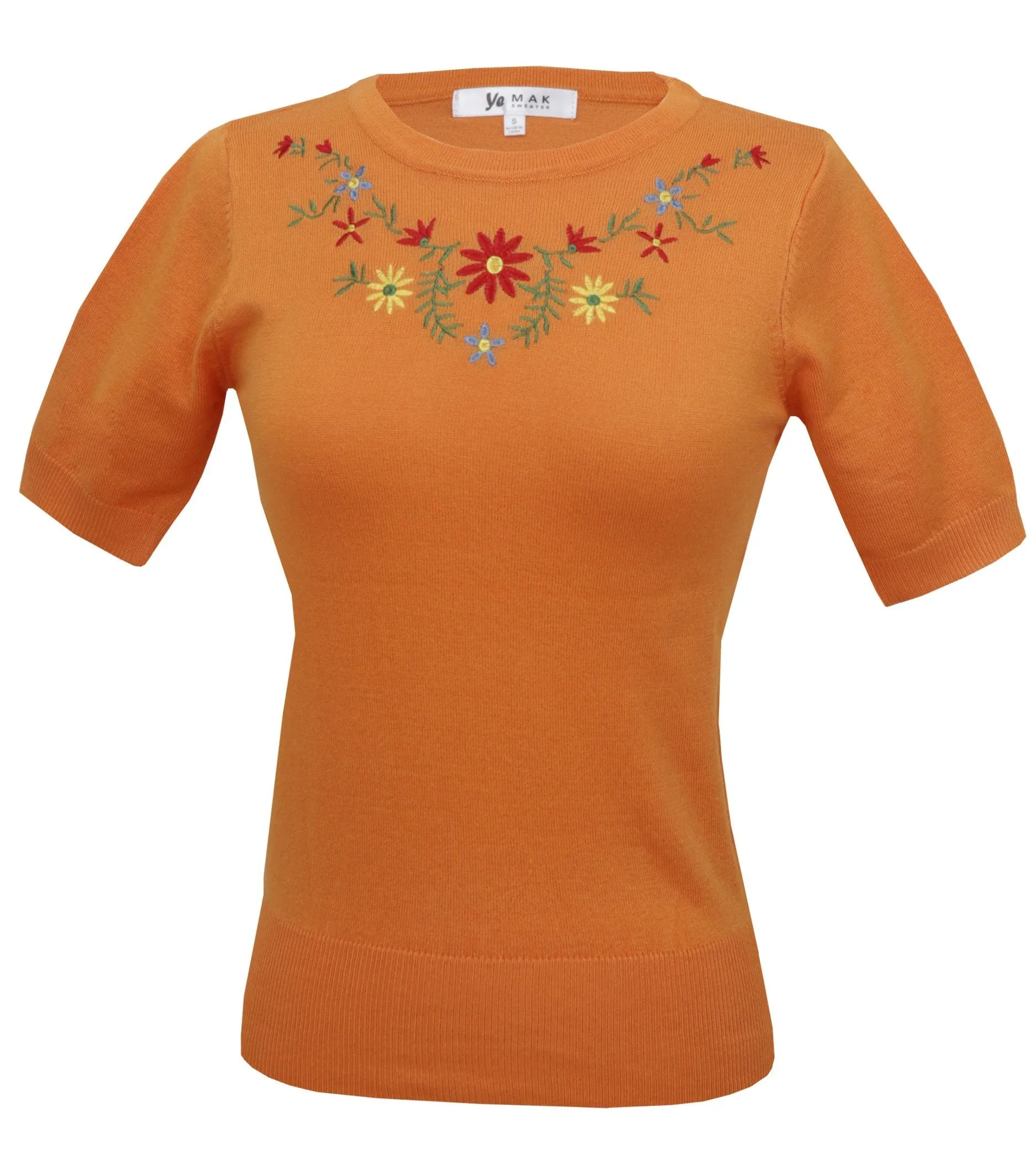 YEMAK Women's Daisy Flower Embroidered Crewneck Casual Knit Pullover Sweater MK3664EMBO (S-L)